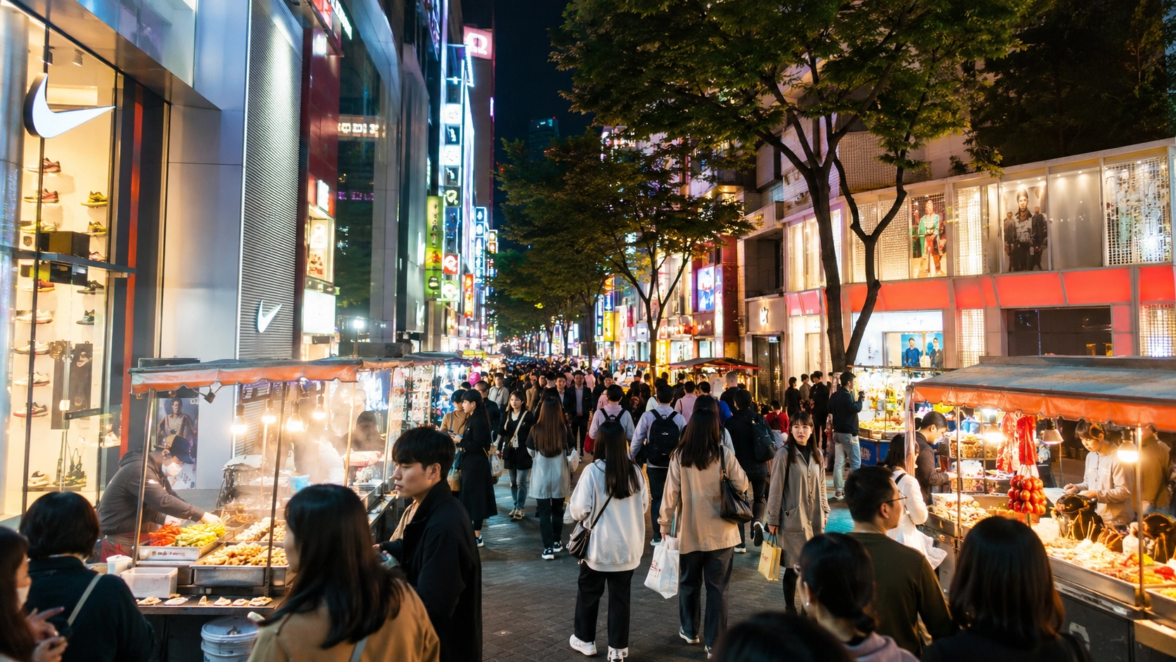 A narrow local food alley representing Euljiro at night