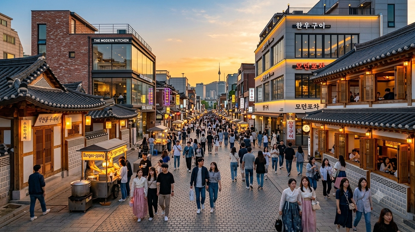 Traditional and modern dining streets representing Jongno in Seoul