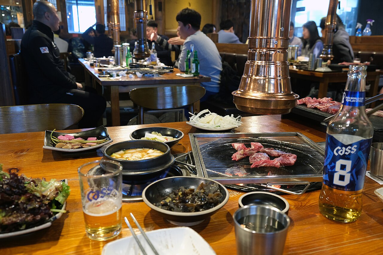 Korean barbecue restaurant table in Seoul