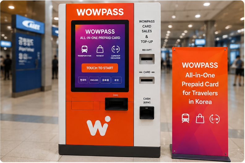 WOWPASS machine for issuing and charging cards in Korea